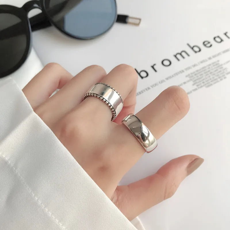 925 Sterling Silver Open Ring For Women Minimalist Thick Polished Thai Silver Adjustable Retro Index Finger Jewelry Gift