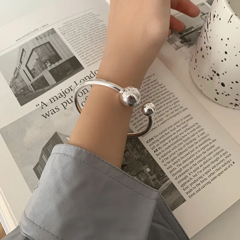 Minimalistisches 925 Sterlingsilber Doppelkugel Armreif Für Damen Kalter Stil Handgefertigte Verstellbare Herz Armband Schmuck