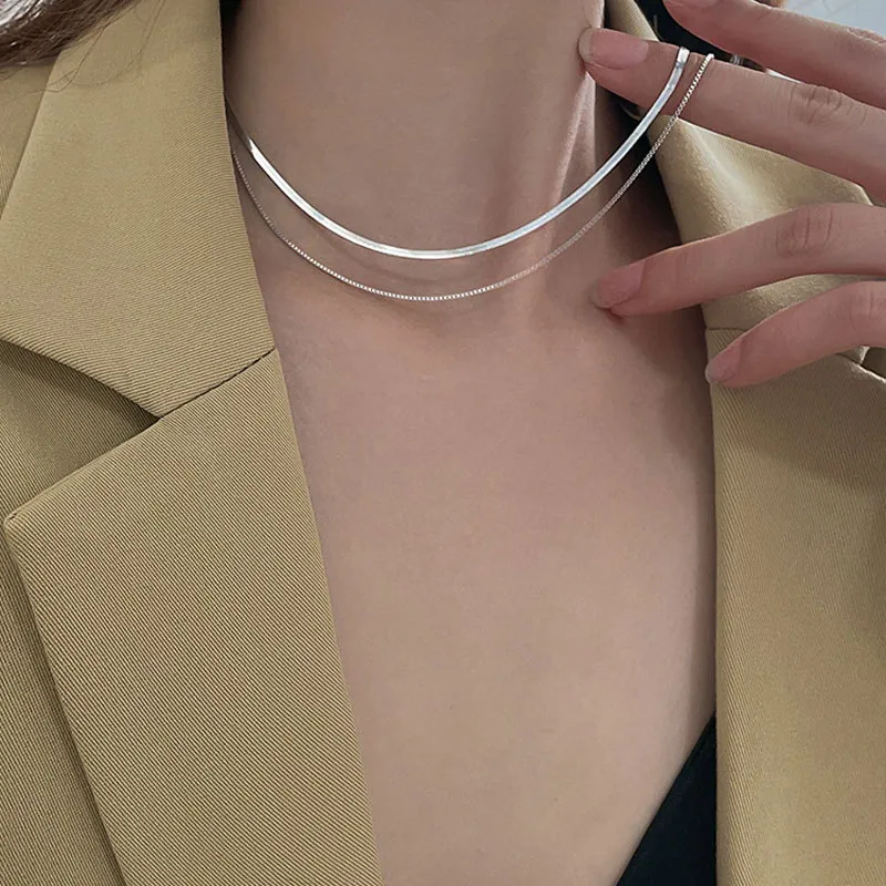 925 Sterlingsilber Doppellagige Halskette Für Damen Minimalistische Schlangenkette Schlüsselbeinkette Mode Schmuck Zubehör Geschenk