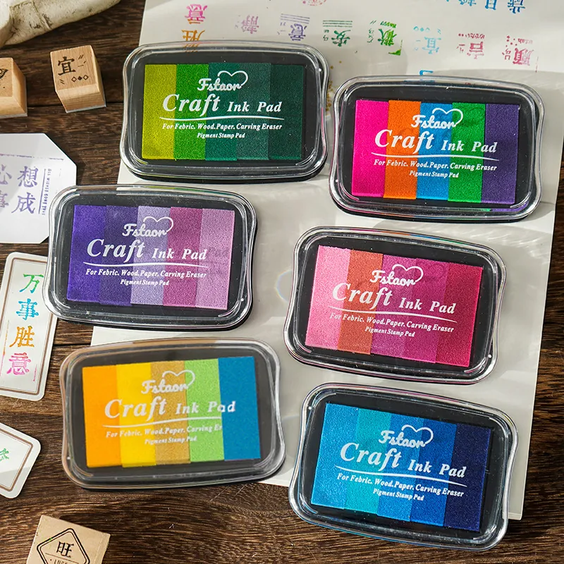5-Color Gradient Ink Pad Sponge Stamp Pad For DIY Scrapbooking Craft Wood Fabric Paper Multicolor Rainbow Ink Pad Fstaon Office School Supplies