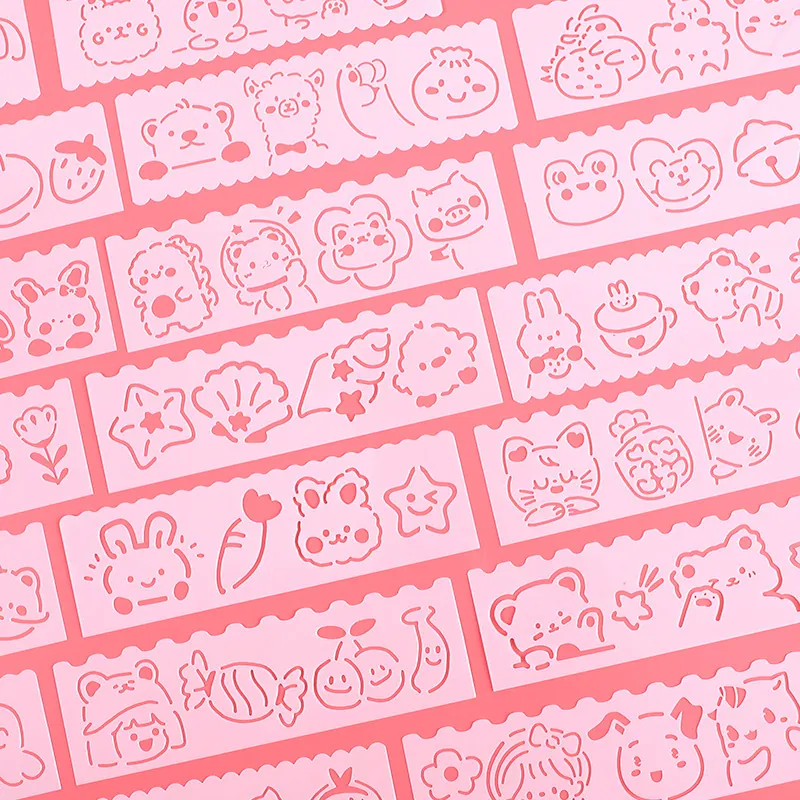 Cute Cartoon Hollow Out Drawing Template Ruler Set Translucent Plastic Stencil For Journal DIY Scrapbooking Kids Painting School Stationery