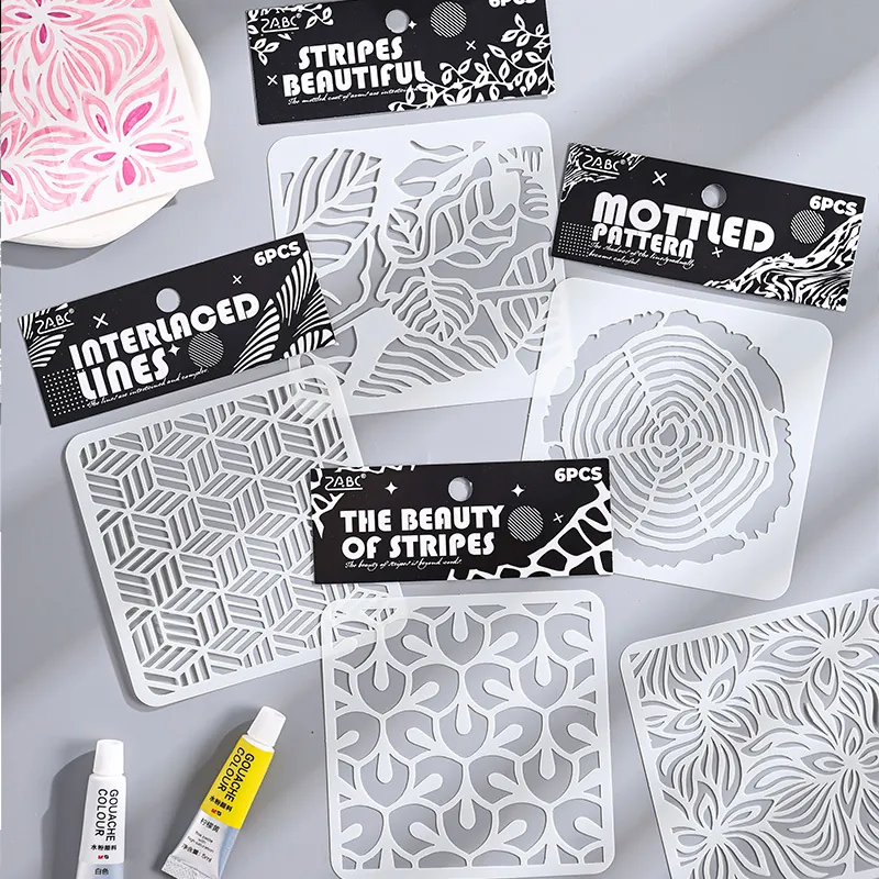 Vintage PET Artistic Drawing Stencils Set Geometric Texture Botanical Floral Laser Hollowed Painting Template School DIY Craft Stencil