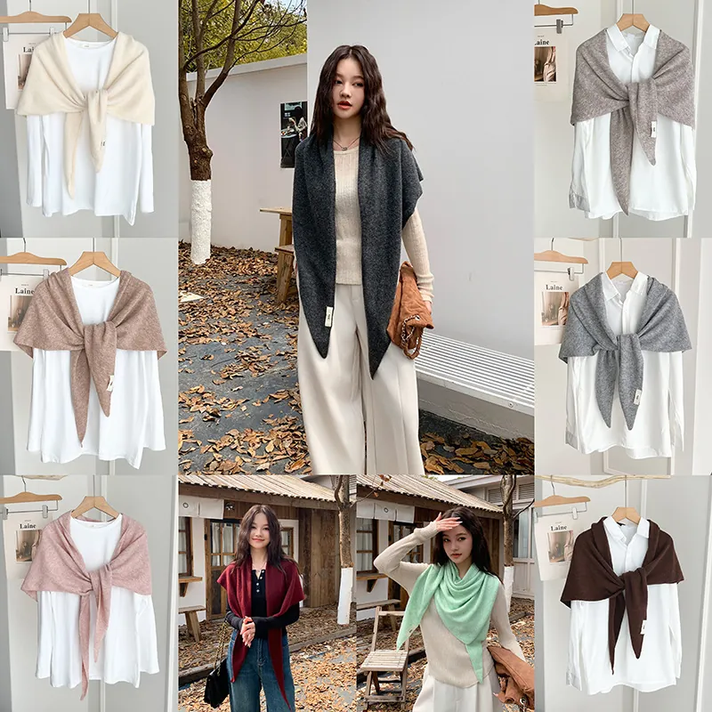 Minimalist Cashmere Like Knitted Triangle Shawl For Women Solid Color Warm Soft Wrap Scarf Lightweight Cape Accessories Gift