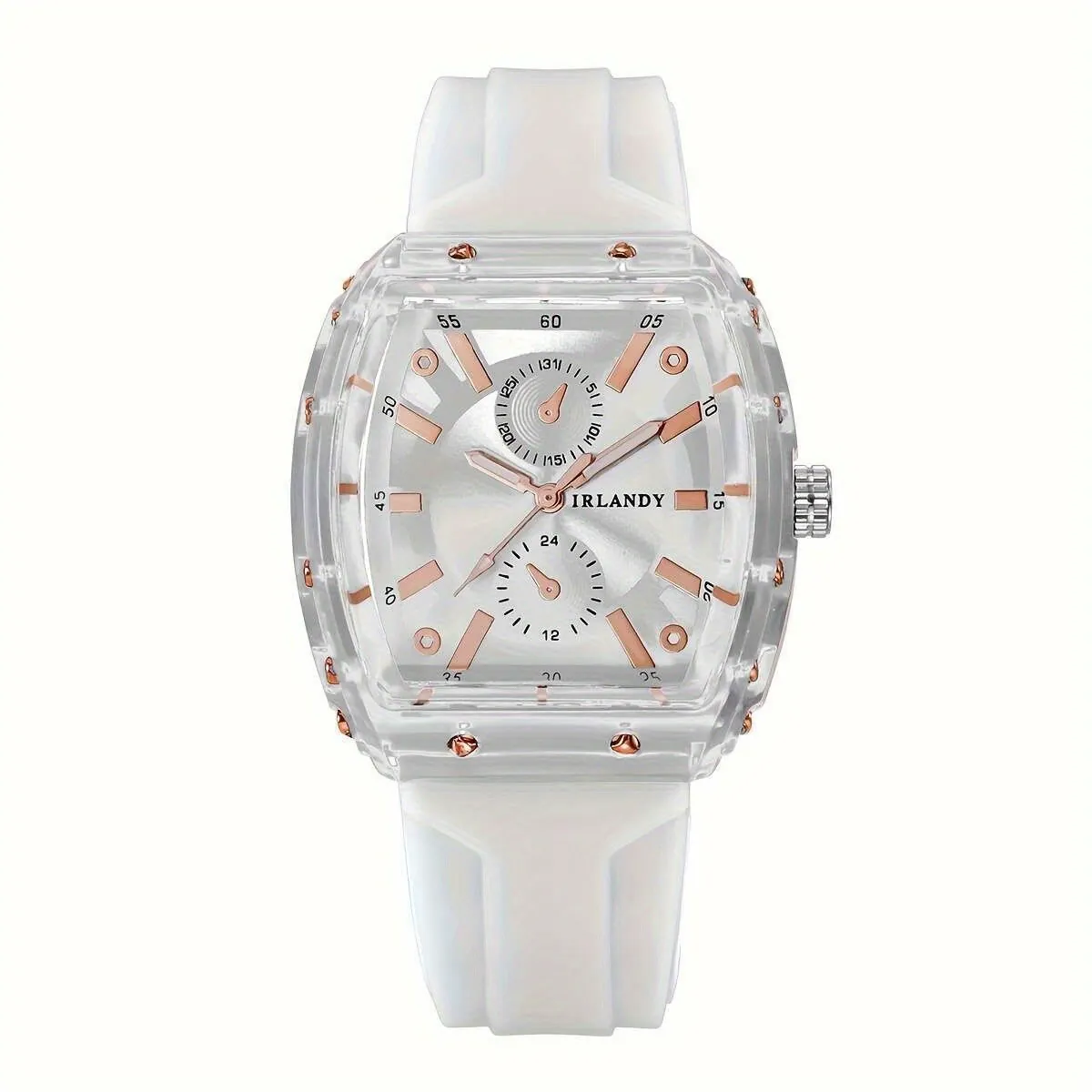 Fashion Unisex Quartz Watch Alloy Transparent Square Case Silicone Strap Waterproof Wristwatch With Matching Rhinestone Bracelet Jewelry Set