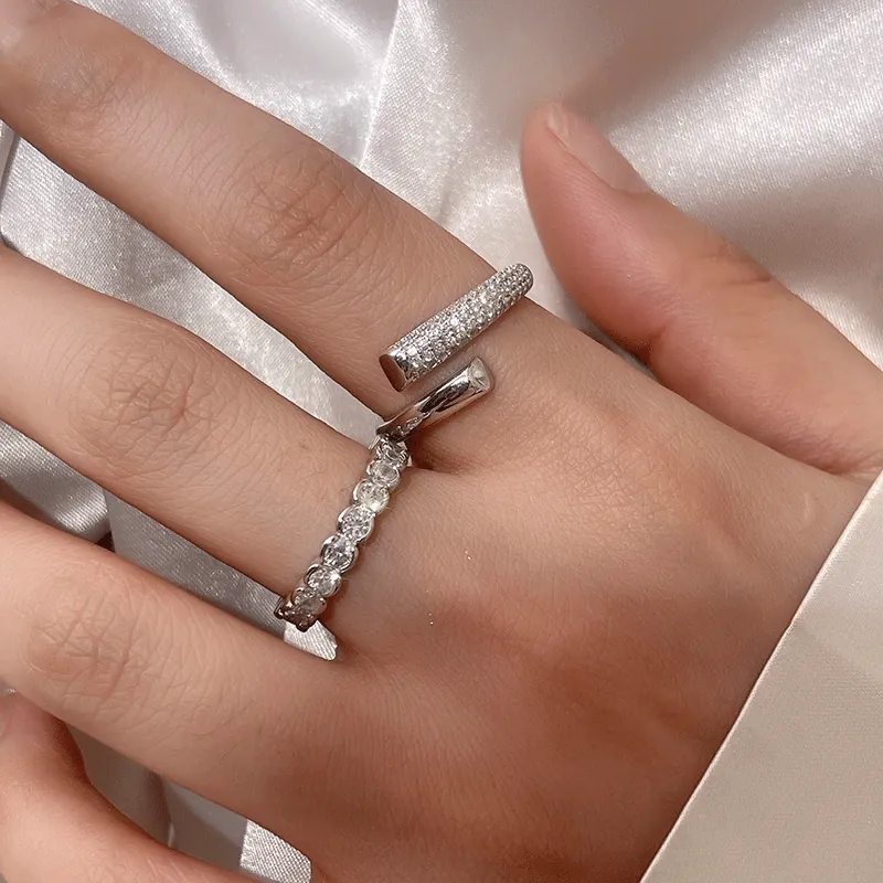 Anillo Abierto Ajustable de Plata de Ley 925 con Circonia para Mujer Diseño Minimalista Brillante Joyería de Moda