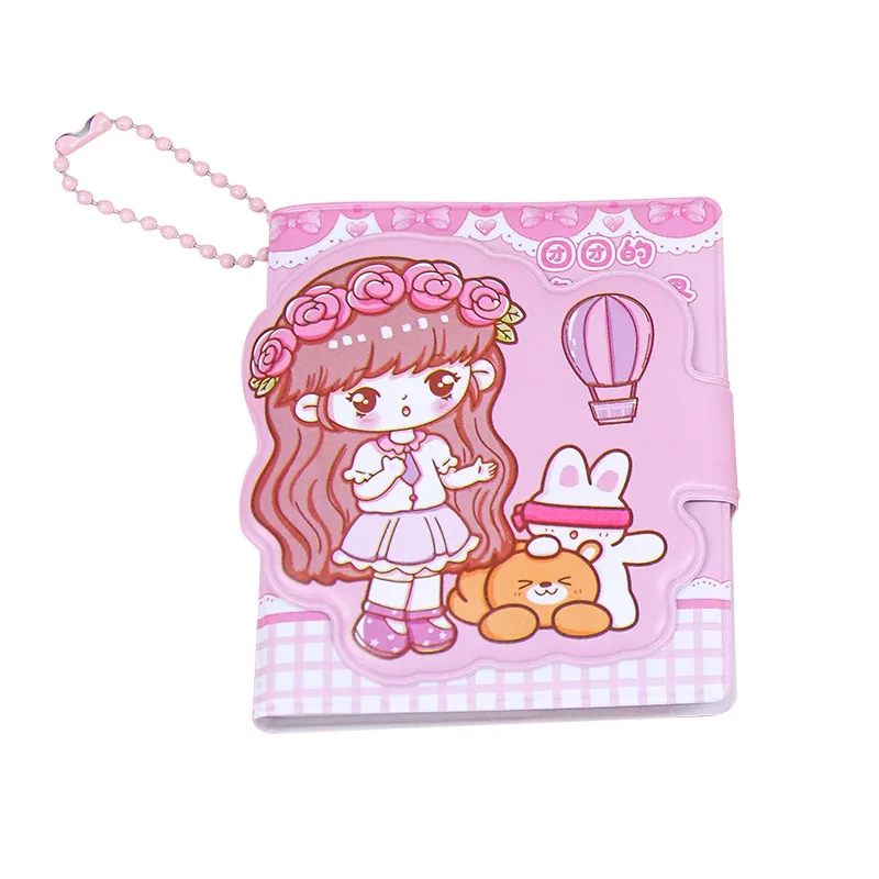 Mini Cartoon PU Leather Notebook Portable Student Pocket Journal with Bead Chain Cute Small Diary Daily Writing Stationery