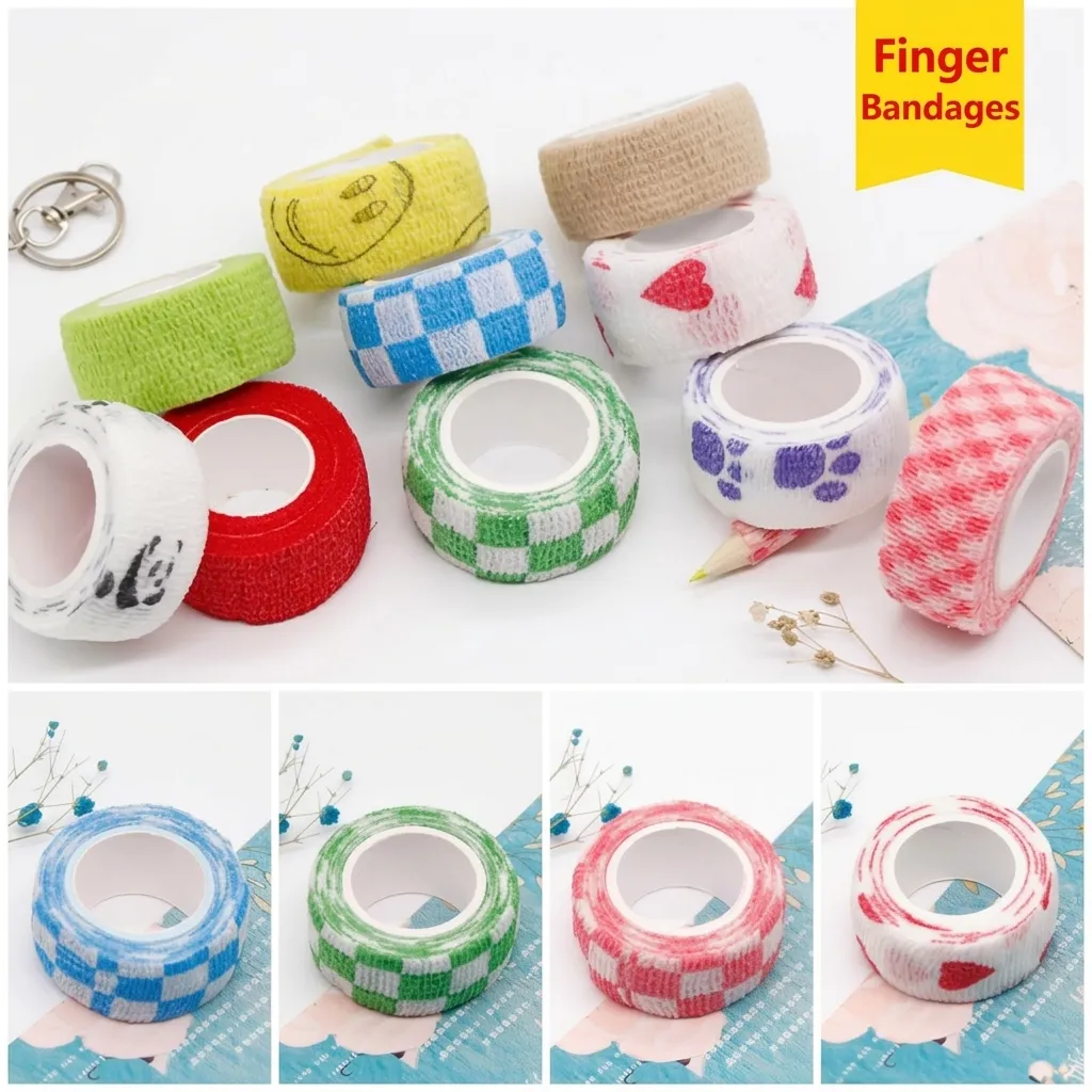 Süßer Cartoon Vliesstoff Elastische Selbstklebende Fingerbandage Tape Atmungsaktive Schutzhülle Für Das Schreiben Von Sport Schutzausrüstung