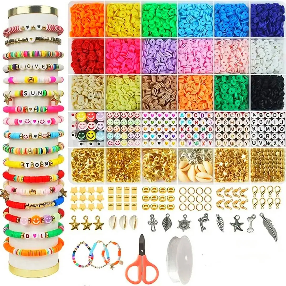 Polymerton Heishi Perlen DIY Schmuckherstellungsset Für Kinder Bohemian Handgemachte Perlen Bastelbox Buchstaben Smiley Charms Set