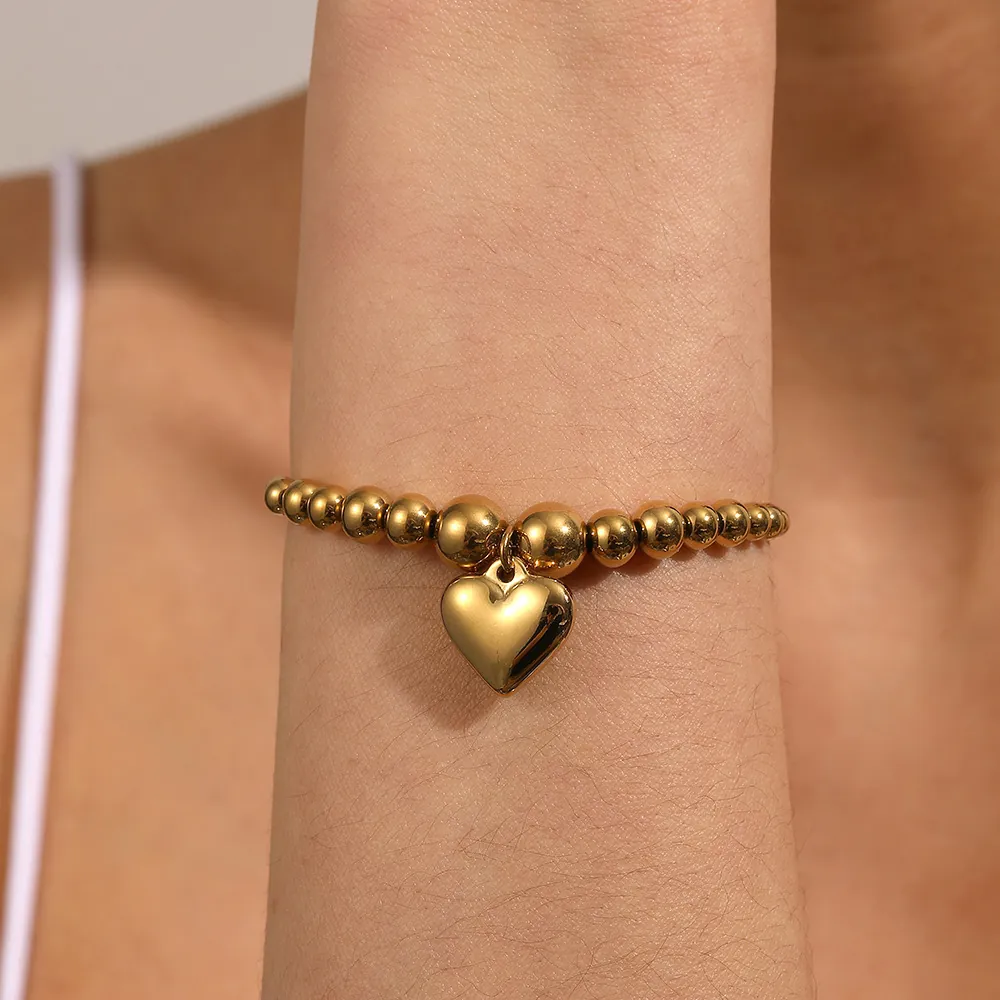 Minimalistische Edelstahl Gold Perlen Herz Armband Für Damen Elegante Polierte Solide Herz Anhänger Einstellbare Kette Schmuck Geschenk