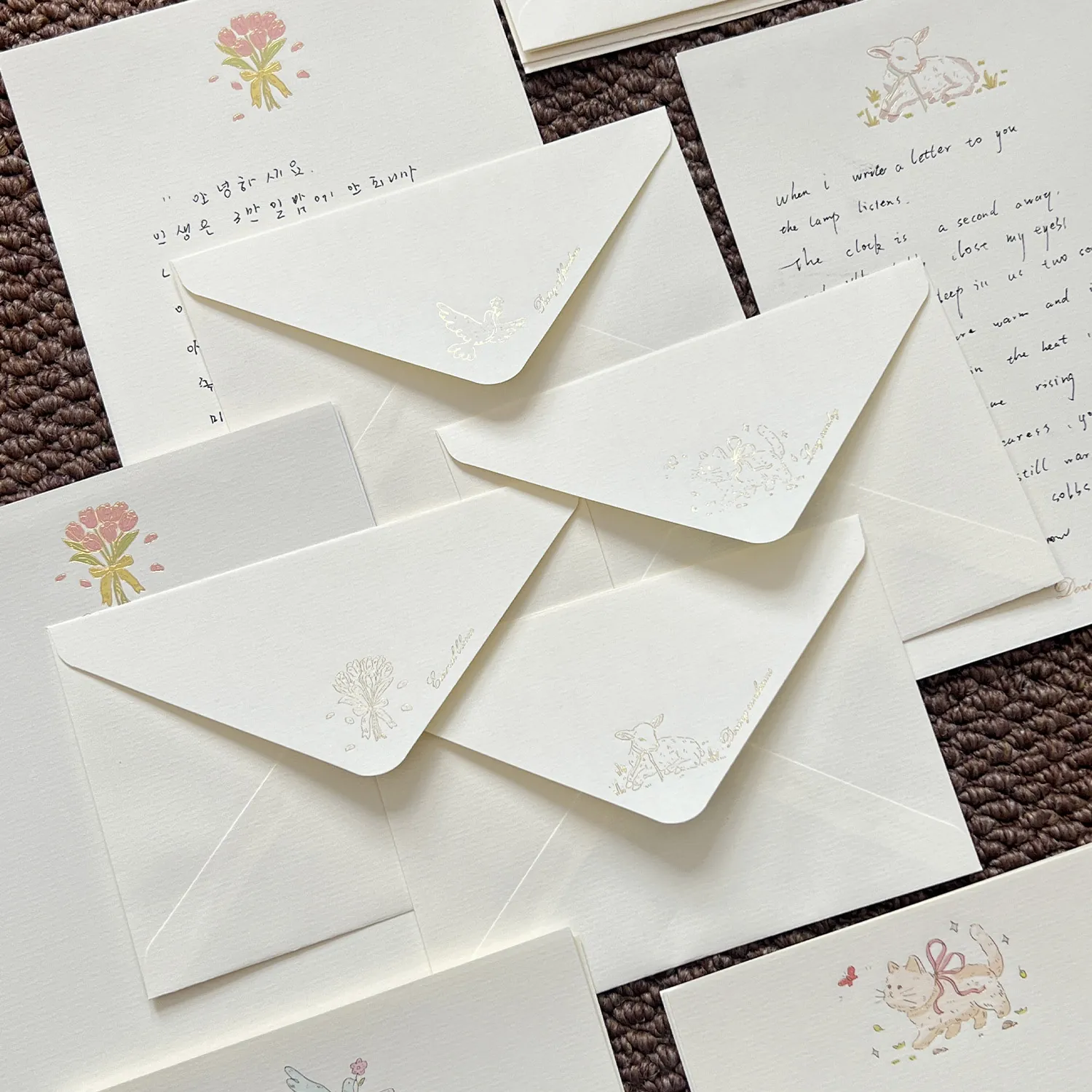 Fresh Romantic Paper Letter Writing Set Cute Animal Flower Printed Stationery Gold Foiled Envelopes Note Greeting Cards For Message Gift Blessing Supplies