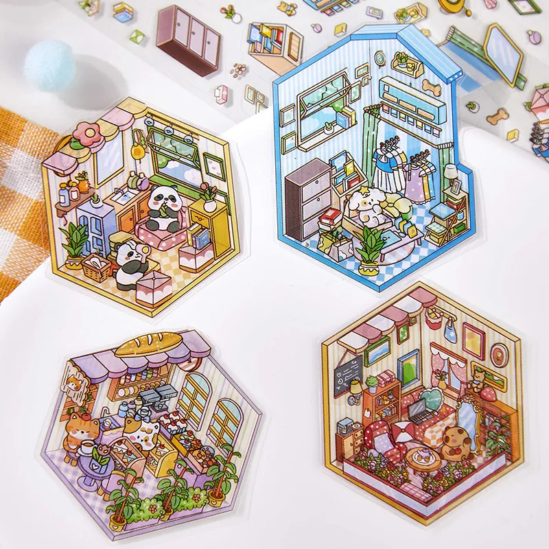 Cartoon Micro Landschap Scène Stickers Voor DIY Scrapbooking Scène Layout Decoratieve Stickers Hand Ledger Decoratie