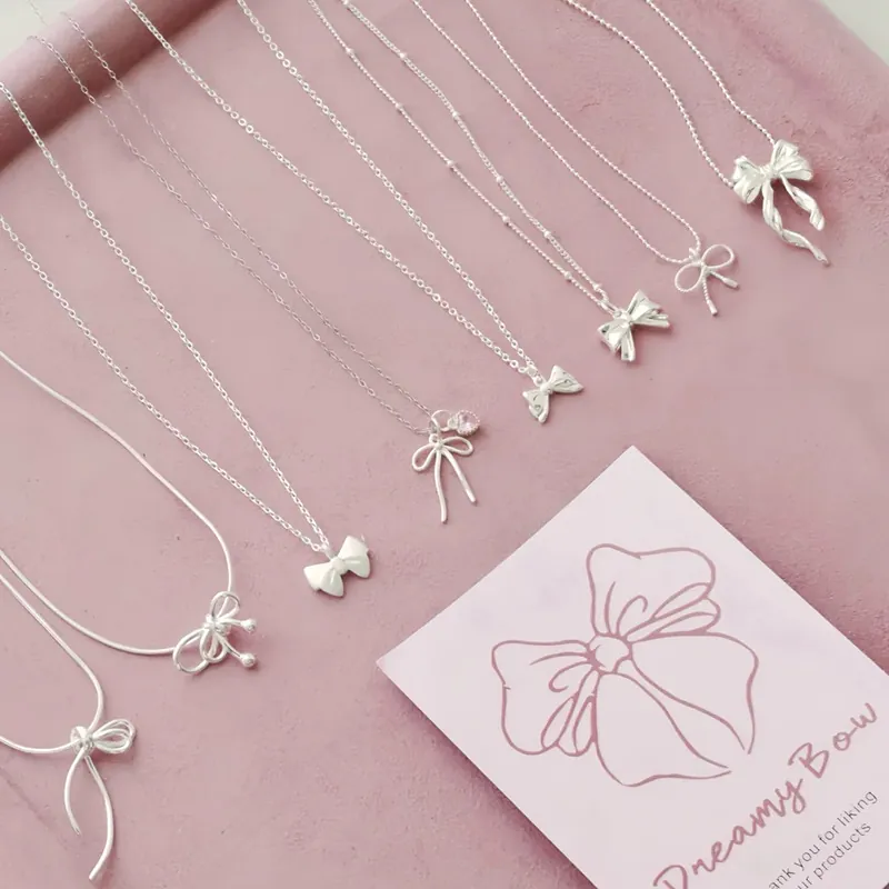 925 Sterlingsilber Schleife Künstliche Perle Anhänger Halskette Minimalistisch Süß Herz Strass Schlüsselbein Kette Schmuck Für Damen