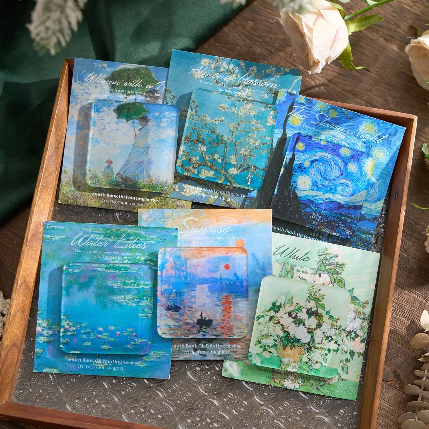 Beroemde Kunst Olieverfschilderij Acryl Koelkastmagneet Van Gogh Sternennacht Monet Waterlelies Magnetische Koelkaststicker Decor Cadeau