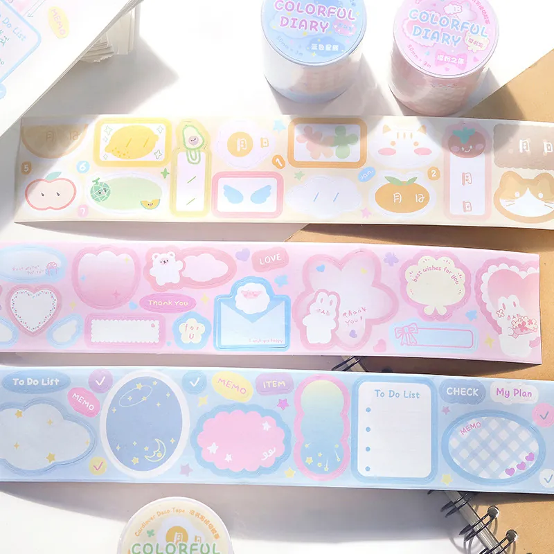 Korean Ins Style Writable Washi Tape Cartoon Cat Fruit Die-Cut Paper Tape Cute DIY Scrapbooking Scrapbook Journal Stickers Stationary Tape
