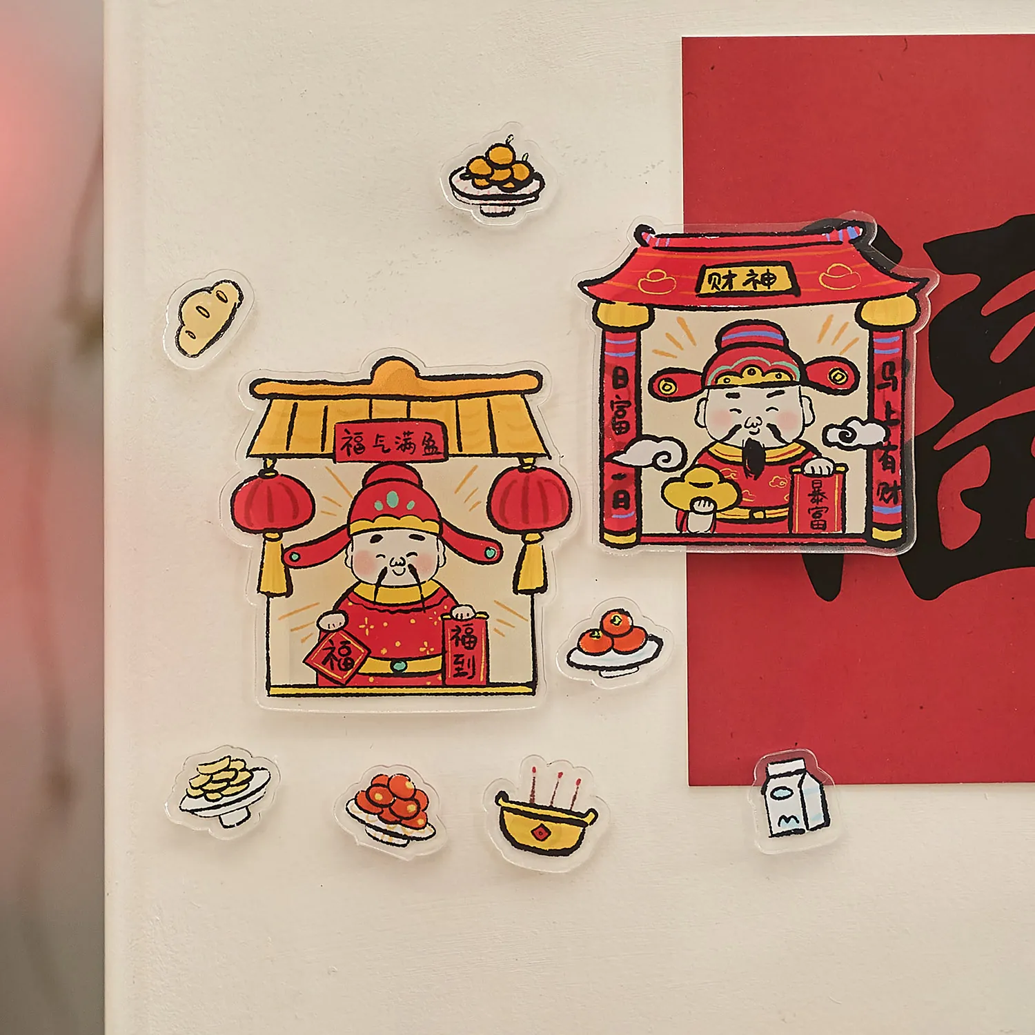 Chinesisches Neujahr Acryl Kühlschrankmagnet Karikatur Glücksgott Magnetischer Kühlschrankaufkleber Hausdekoration Urlaubsgeschenk