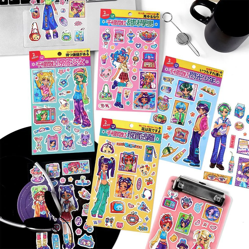 Y2K Neon Anime Charakter Dekorative Selbstklebende Aufkleber Cartoon Süßes Mädchen Scrapbooking Journal Schreibwaren DIY Aufkleber