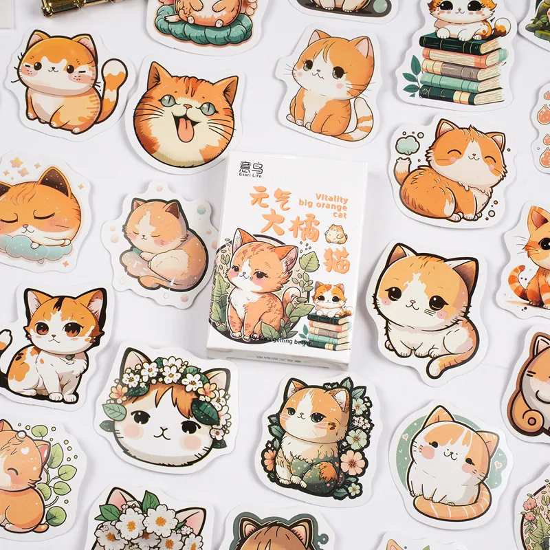 Lindo Gato Perro Tema de Comida Pegatinas Decorativas Caja Conjunto Impermeable DIY Diario Álbum Papelería