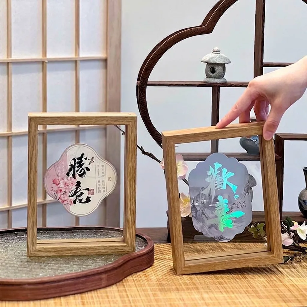 Neuer chinesischer Stil Holz Transparenter Fotorahmen Schreibtisch Dekoration Kreative Geschenkbox Zen Stil 7 Zoll Rahmen
