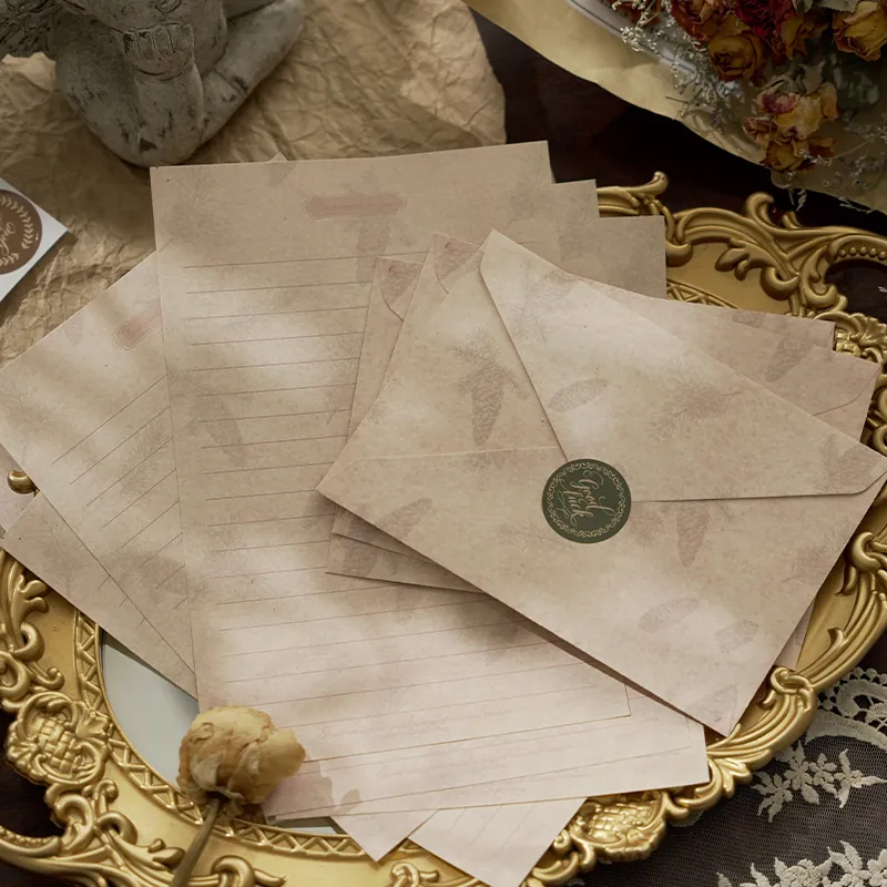 Vintage Botanical Letter Writing Set 6 Paper Sheets 3 Envelopes 3 Stickers Retro Floral Stationery For Greeting Love Letter