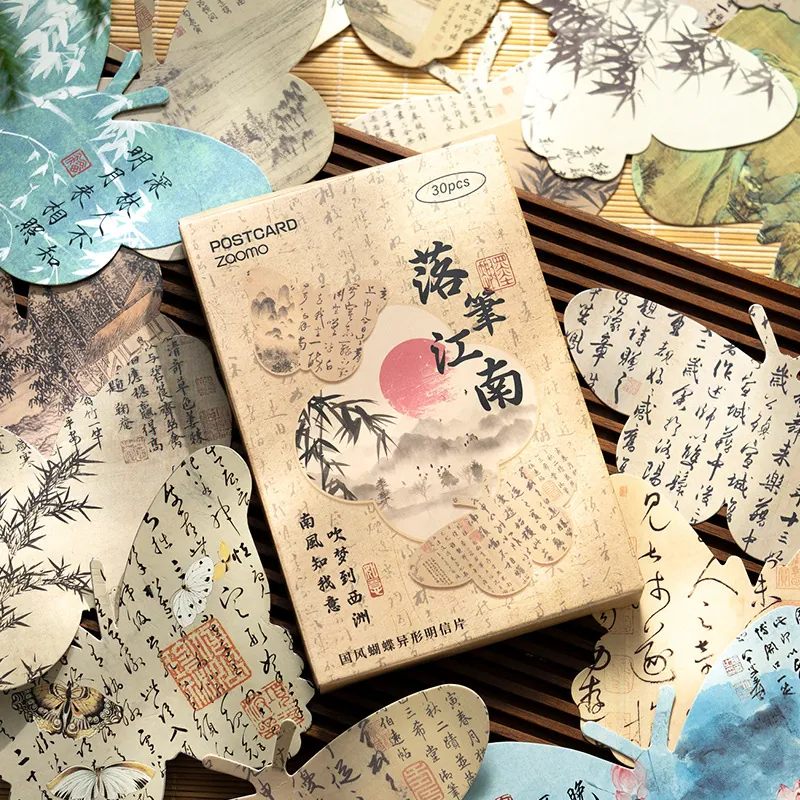 Schmetterling Postkarten Chinesische Tusche Landschaft Kalligraphie Dekorkarten Handkonto Material Vintage Karton Schreibwaren Box-Set