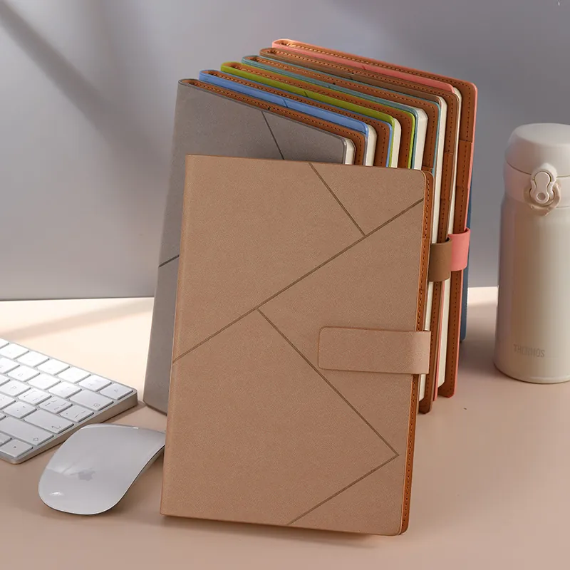 PU Leder A5 Business Notizbuch Mit Magnetischer Schnalle Verdicktes Papier Geometrisches Geprägtes Journal Für Büro Meeting Schule