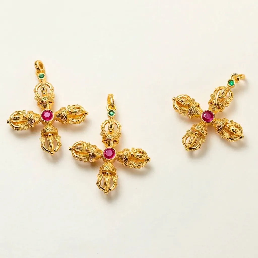 925 Sterling Silver Gold Plated Red Corundum Vajra Pestle Pendant Cross Buddhist Charm For DIY Jewelry Making Craft