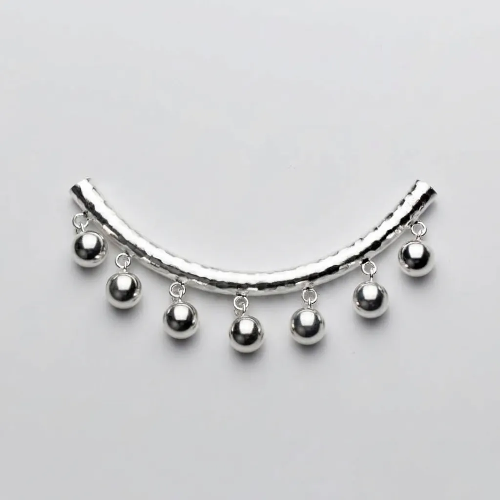 Ciondolo in Argento Sterling 925 con Tubo Curvo Martellato e 7 Campanelle per Creazione Gioielli Fai da Te e Collane Maglione