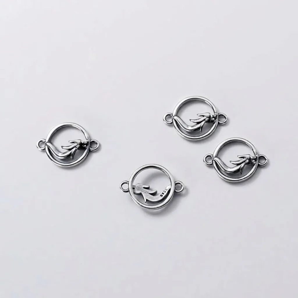 S925 Sterling Silver Frosted Matte Hollow Dragon Phoenix Connector For DIY Jewelry Making Vintage Chinese Style Charm Connector