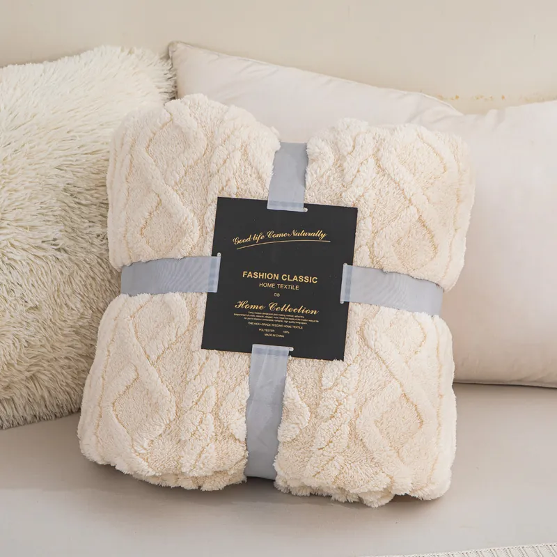 Soft Coral Fleece Blanket Solid Color Flannel Throw For Sofa Bed Office Nap Warm Decorative Jacquard Plush Blanket For All Seasons