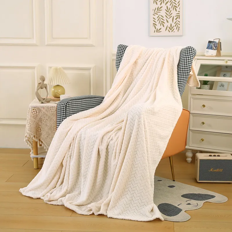 Weiche Flanell Jacquard Decke Einfarbig Korallenfleece Überwurf Für Sofa Bett Nickerchen Warme Komfortable Heimdekorationsdecke