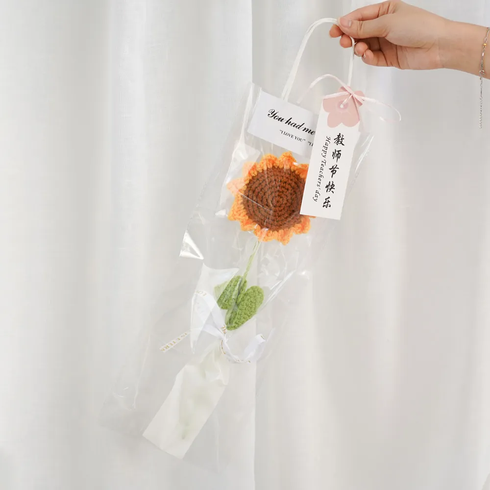 Handgefertigter Gestrickter Sonnenblumen Garn Blumenstrauß Mit Geschenktüte Künstliche Florale Abschluss Geburtstag Lehrer Geschenk Dekor