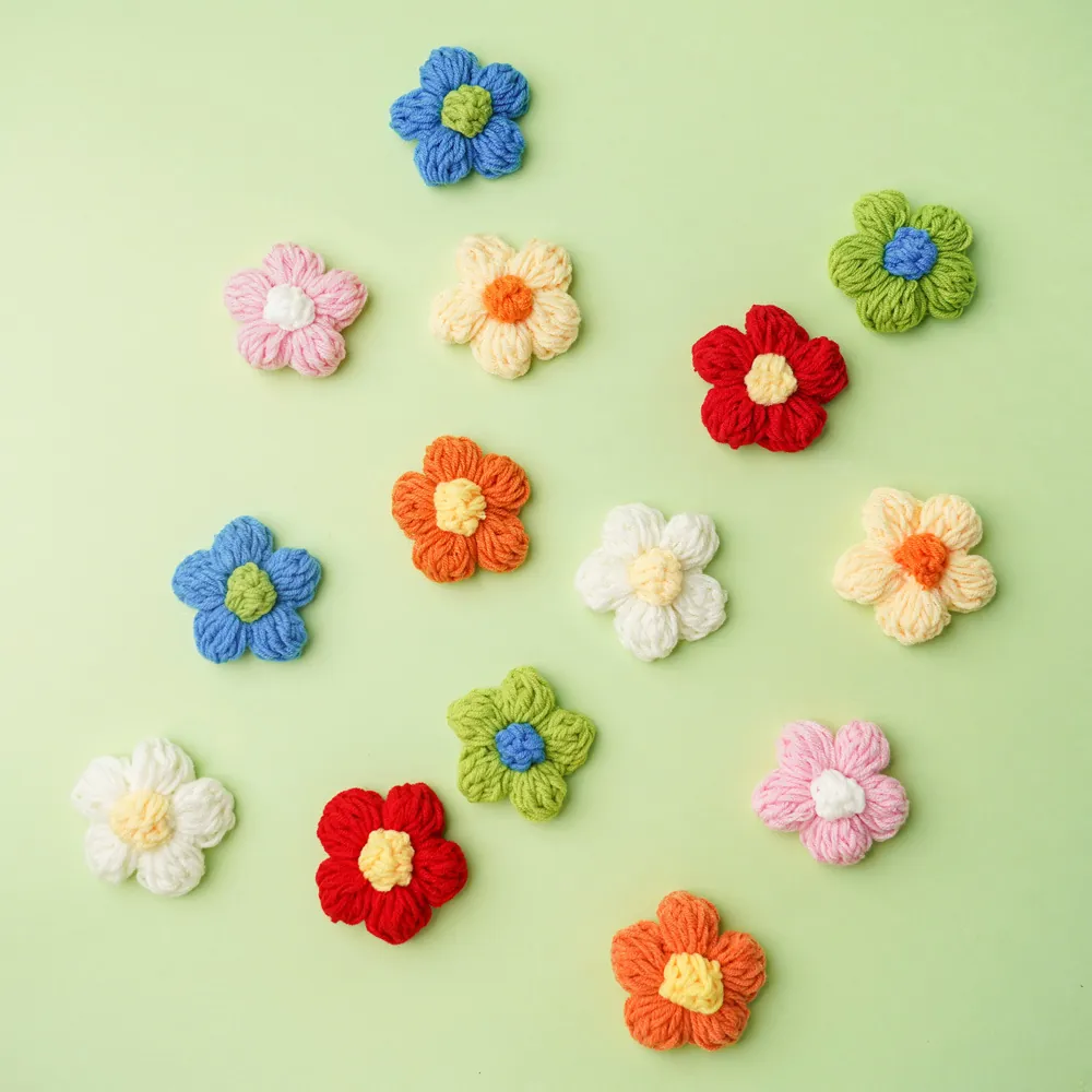 Handgefertigte Häkel Puffblume Bekleidungszubehör Fertige Strickgarn Applikation Bastel Blume Patch Für DIY Kleidung Hut Dekor