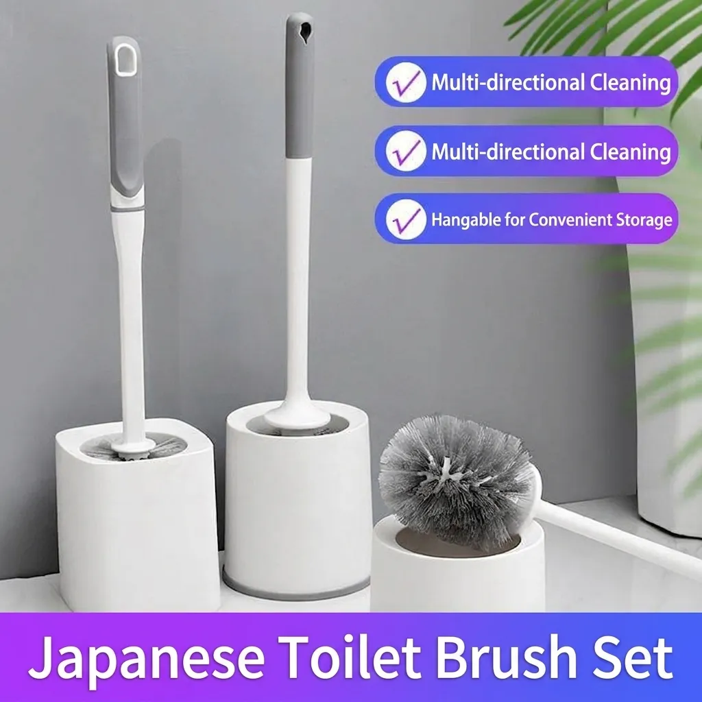 Modern Plastic Toilet Brush Set With Base Long Handle Bathroom Cleaning Tool Minimalist Scrubber For Home Hotel Use