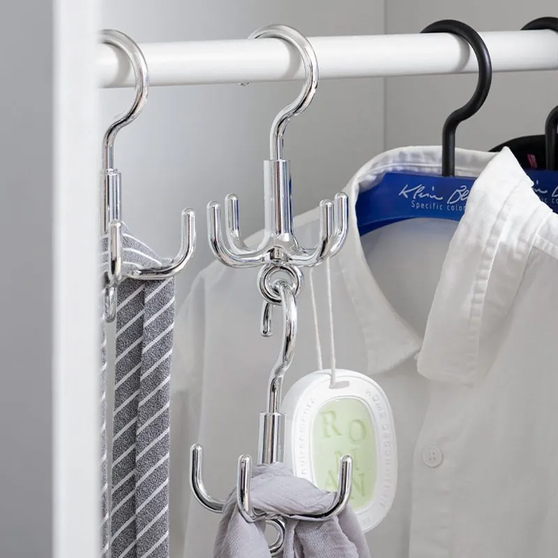 Multi-Functional Rotating Metal Bag Hanger Four-Claw Closet Organizer Hook For Belts Ties Scarves Wardrobe Storage Hook Home Organization