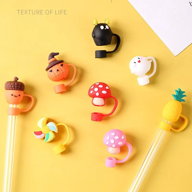 Cute Cartoon Silicone Straw Cover Dust Cap Reusable Straw Topper For Straws Animal Fruit Shape Straw Tip Lid Protector Accessory