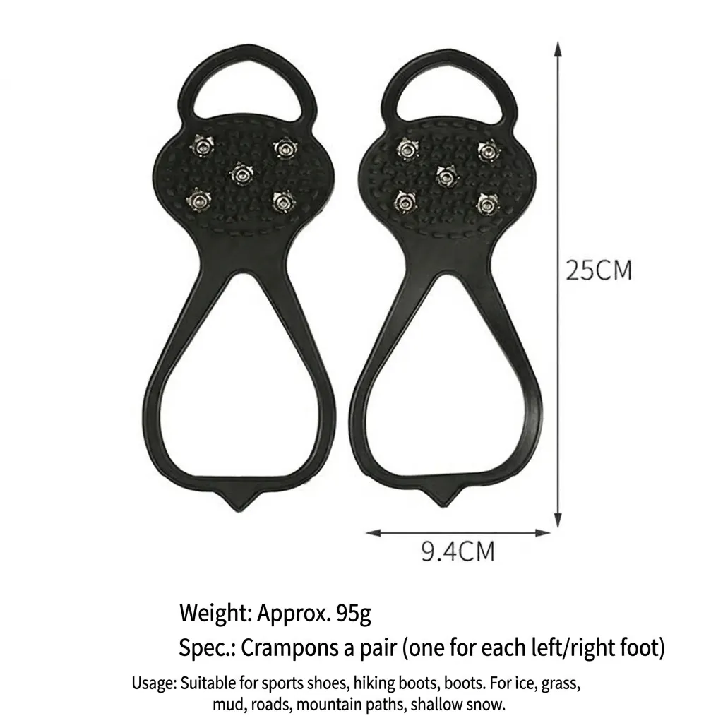 Professional Outdoor Anti-Slip Shoe Covers Ice Cleats With Steel Studs For Snow Ice Mountaineering Climbing Hiking Black Gear