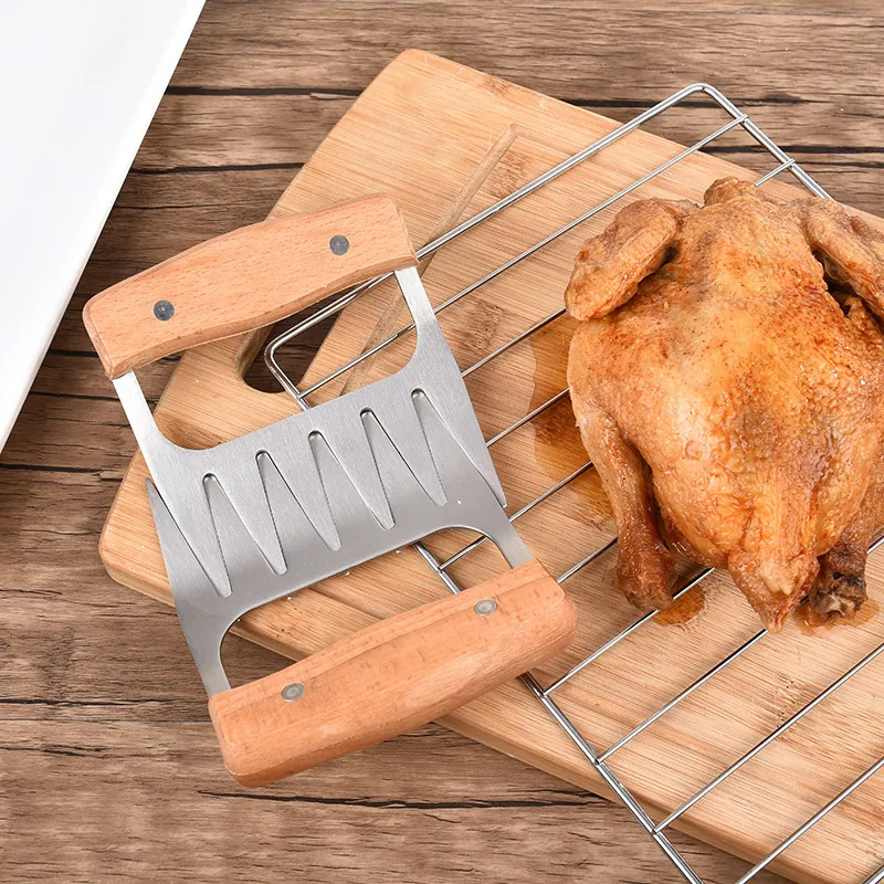 Stainless Steel Meat Shredding Claws With Wood Handles Pulled Pork Chicken Bear Claws Kitchen BBQ Forks Shredders Shredding Tools