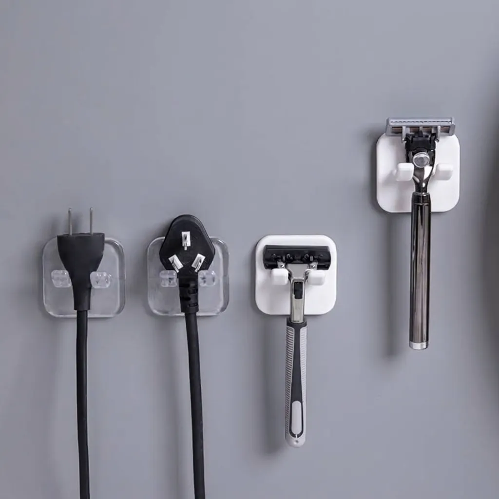Moderne Kunststoff Klebehaken Multifunktionale Wandhalterung Rasierer Halter Doppelhaken Stromstecker Aufhänger Für Badezimmer Küche Aufbewahrung Organisation