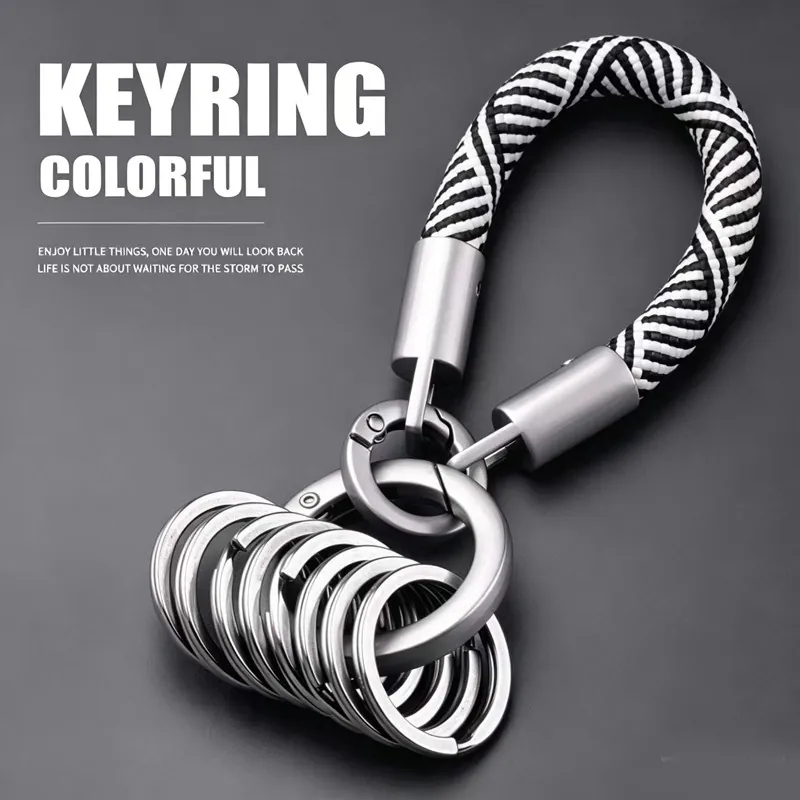 Stainless Steel Braided Rope Keychain For Car Keys Multi-ring Key Holder Minimalist Woven Key Chain Ornament Gift For Men Women