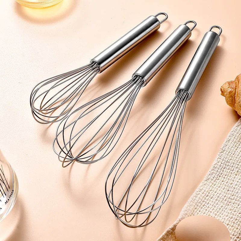 Stainless Steel Manual Whisk Handheld Egg Beater Milk Frother Kitchen Mixing Tool With Hanging Hook For Baking Cooking