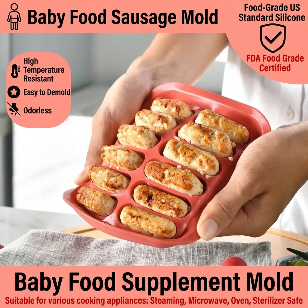 Food Grade Silicone Hot Dog Sausage Mold With Lid DIY Handmade Ham Maker Tool For Baby Food Supplement Multi Cavity Mold