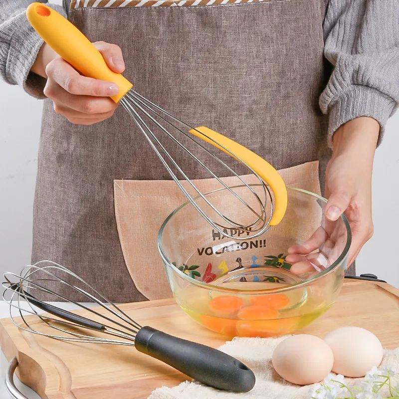 304 Stainless Steel Manual Egg Whisk With Silicone Scraper Handle Cream Stirrer Handheld Baking Tool For Home Kitchen Utensil