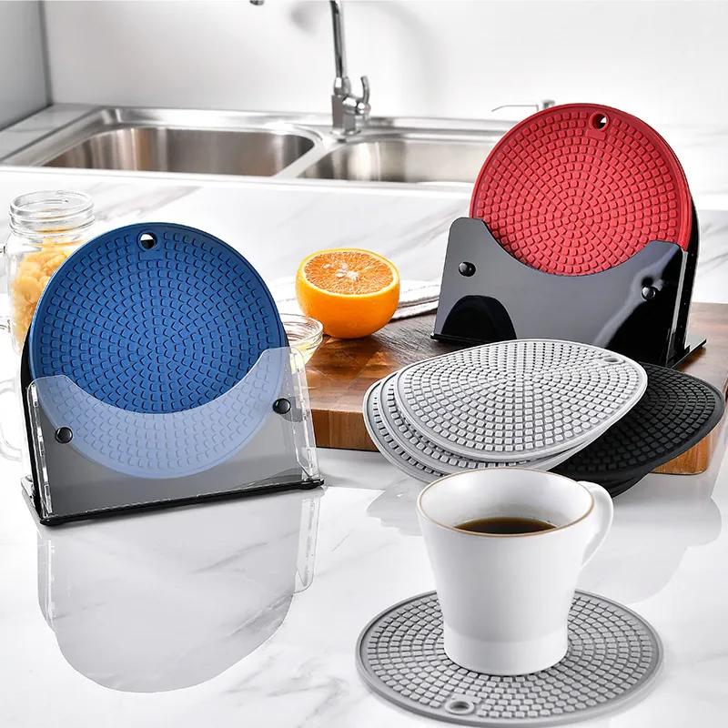 Silicone Place Mats Round Heat Resistant Non-Slip Coasters For Pot Table Hot Dish Mat Modern Minimalist Kitchen Dining Decor
