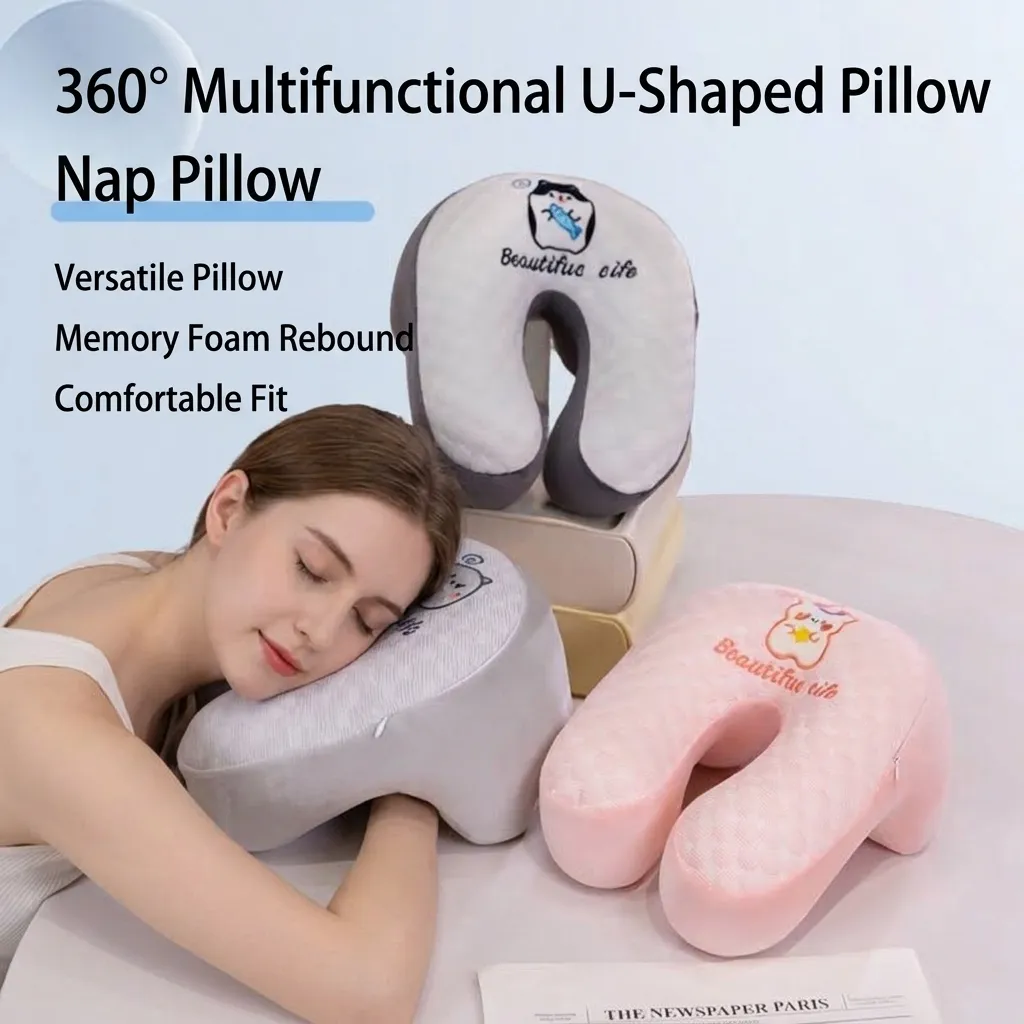Cooling Ice Silk Office Nap Pillow Memory Foam U-Shaped Desk Sleeping Cushion Cartoon Animal Embroidery Neck Support For Office Students