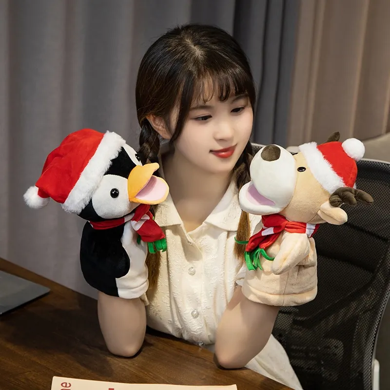 Cartoon Weihnachten Bauchredner Handpuppe Plüschtier Weihnachtsmann Schneemann Rentier Pinguin Mund Beweglich Erzählpuppe Für Kinder