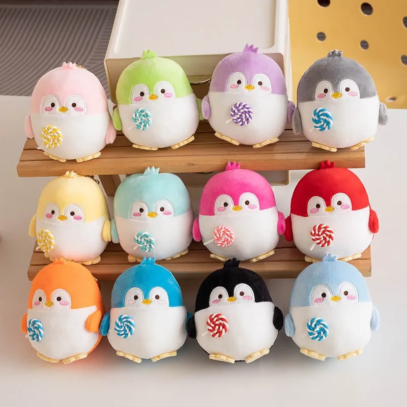 Embroidered Lollipop Penguin Plush Keychain Soft Stuffed Animal Toy Bag Charm For Girls Kids Gift