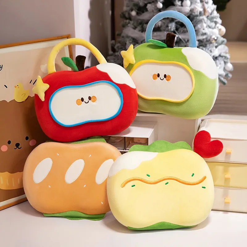 Lindo Almohada de Siesta de Látex con Forma de Manzana Doble Cara Seda de Hielo Felpa Portátil Dibujos Animados Cojín de Oficina