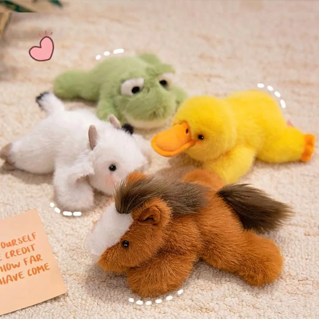 Cute Animal Plush Toy Mini Stuffed Pony Frog Cow Duck Doll Soft Desktop Decoration Mouse Pad Companion Wrist Rest Gift