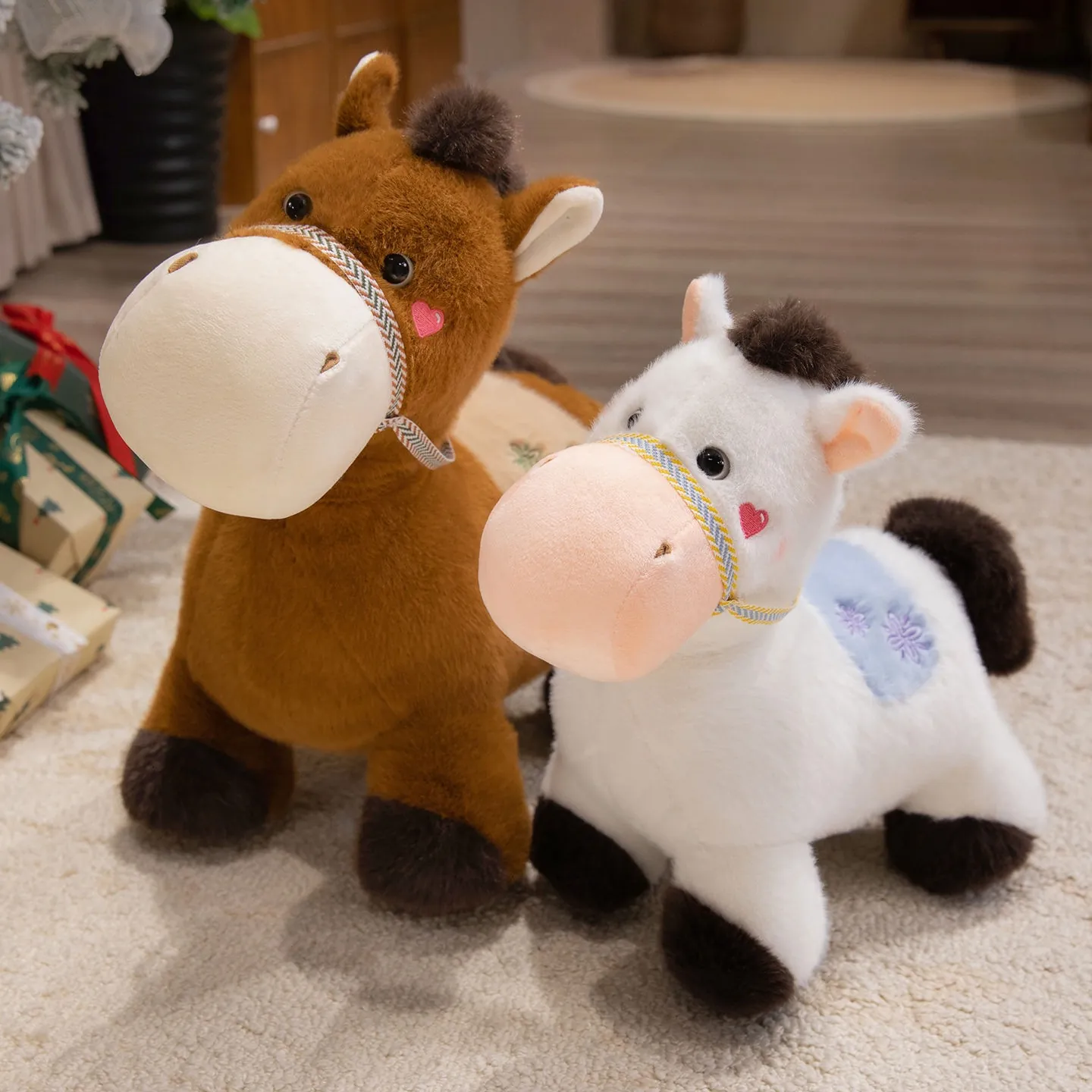 Cute Simulation Horse Plush Toy Zodiac Year Of The Horse Mascot Stuffed Animal For Children Gift White Brown Black Home Decor