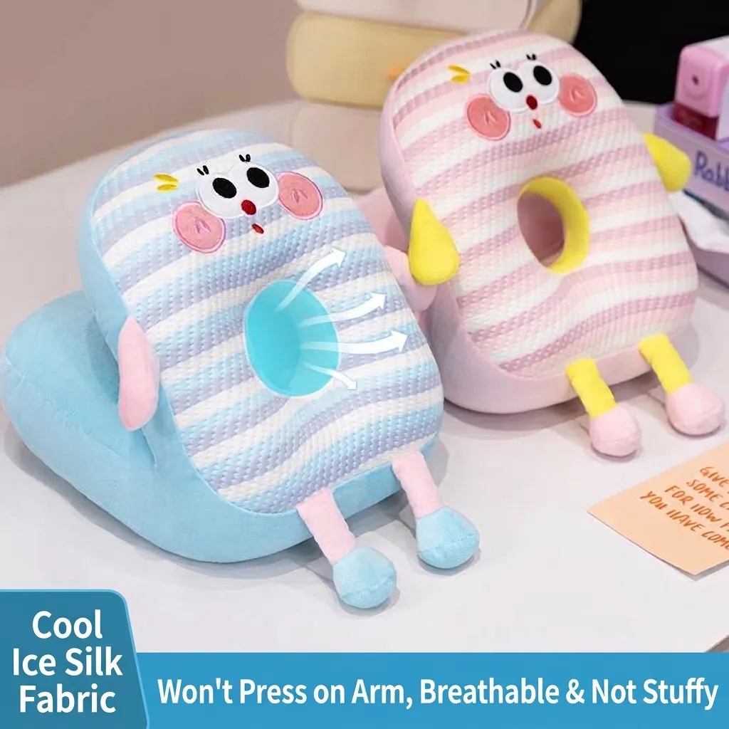 Double-Sided Ice Silk Nap Pillow Cooling Breathable Hollow Office Student Sleeping Pillow Soft Plush Nap Mat Cushion For Summer